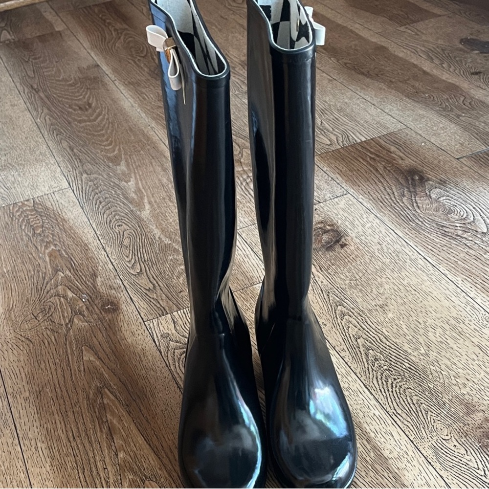 Kate Spade Elegant Black Women's Knee-High  rubber boots side bow